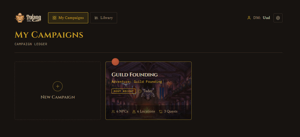 The My Campaigns screen with a few campaign cards